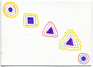 week 2, postcard front, diagonal line with five different shapes in different colors